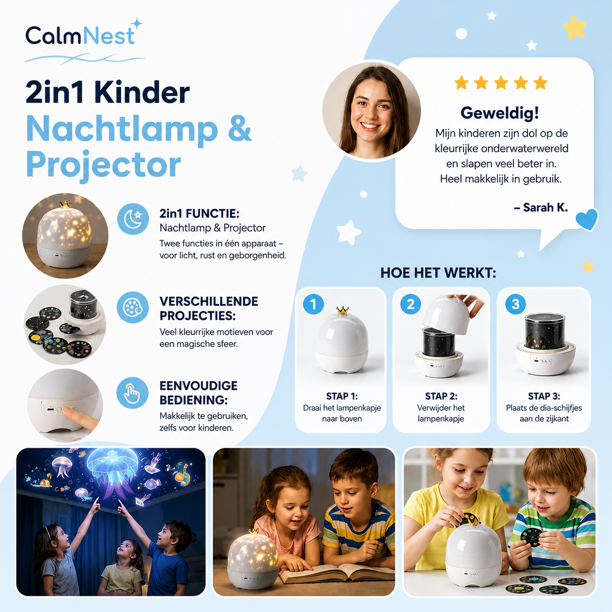 StarNest™ – 2-in-1 Nachtlamp & Projector voor Kinderen